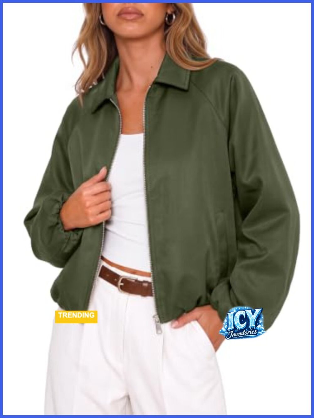 Dokotoo Women's Zip-Up Cropped Bomber Jacket Long Sleeve Fall Coat